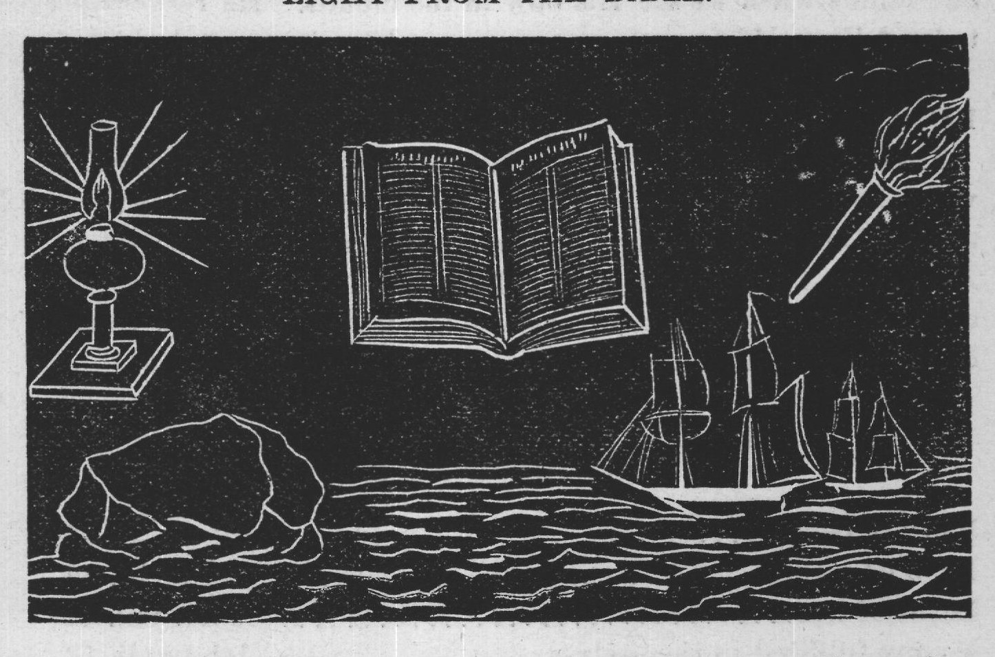 In this picture you see a lamp, a torch, a rock, a ship, and a