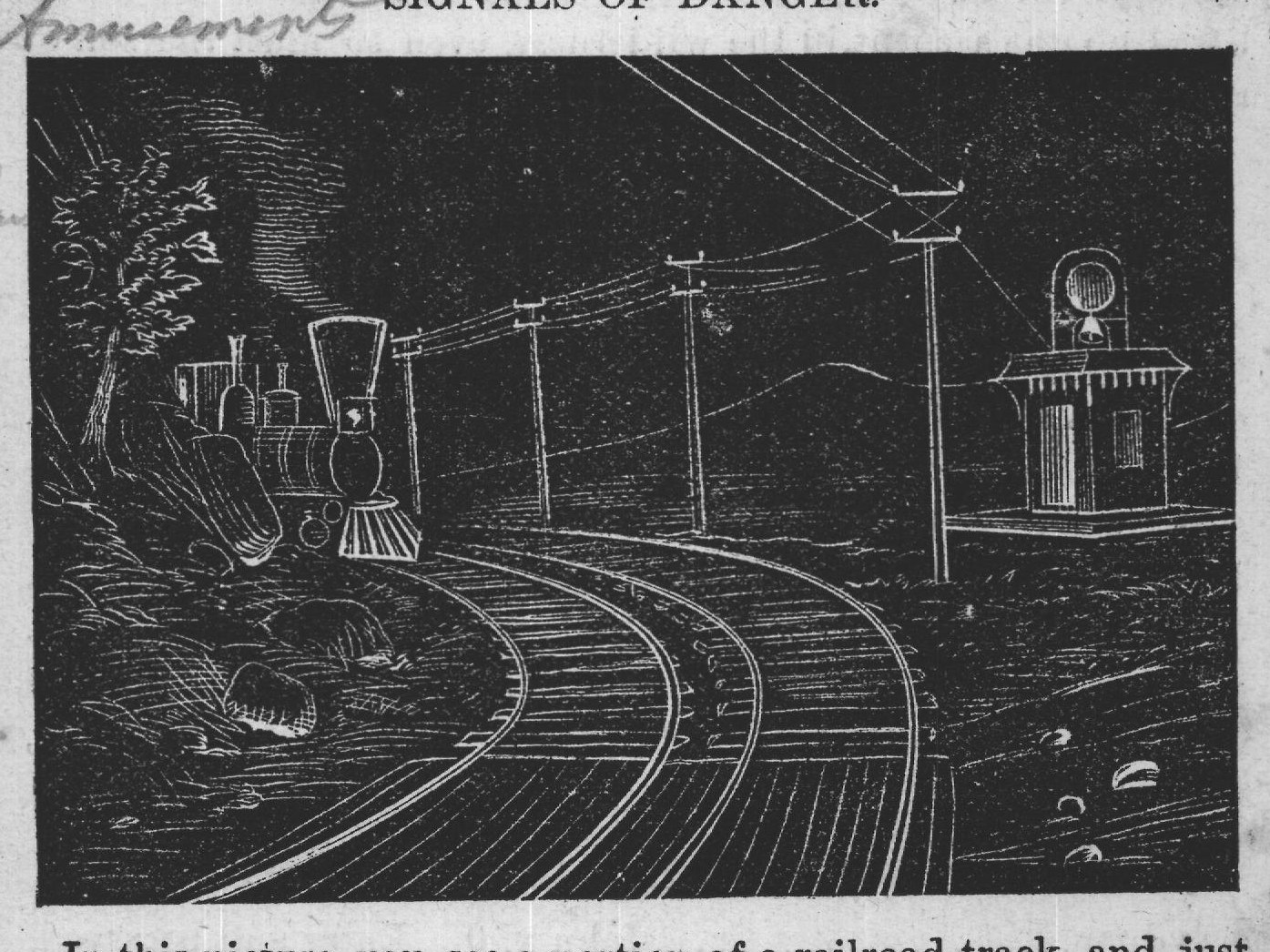 In this picture you see a portion of a railroad track, and just