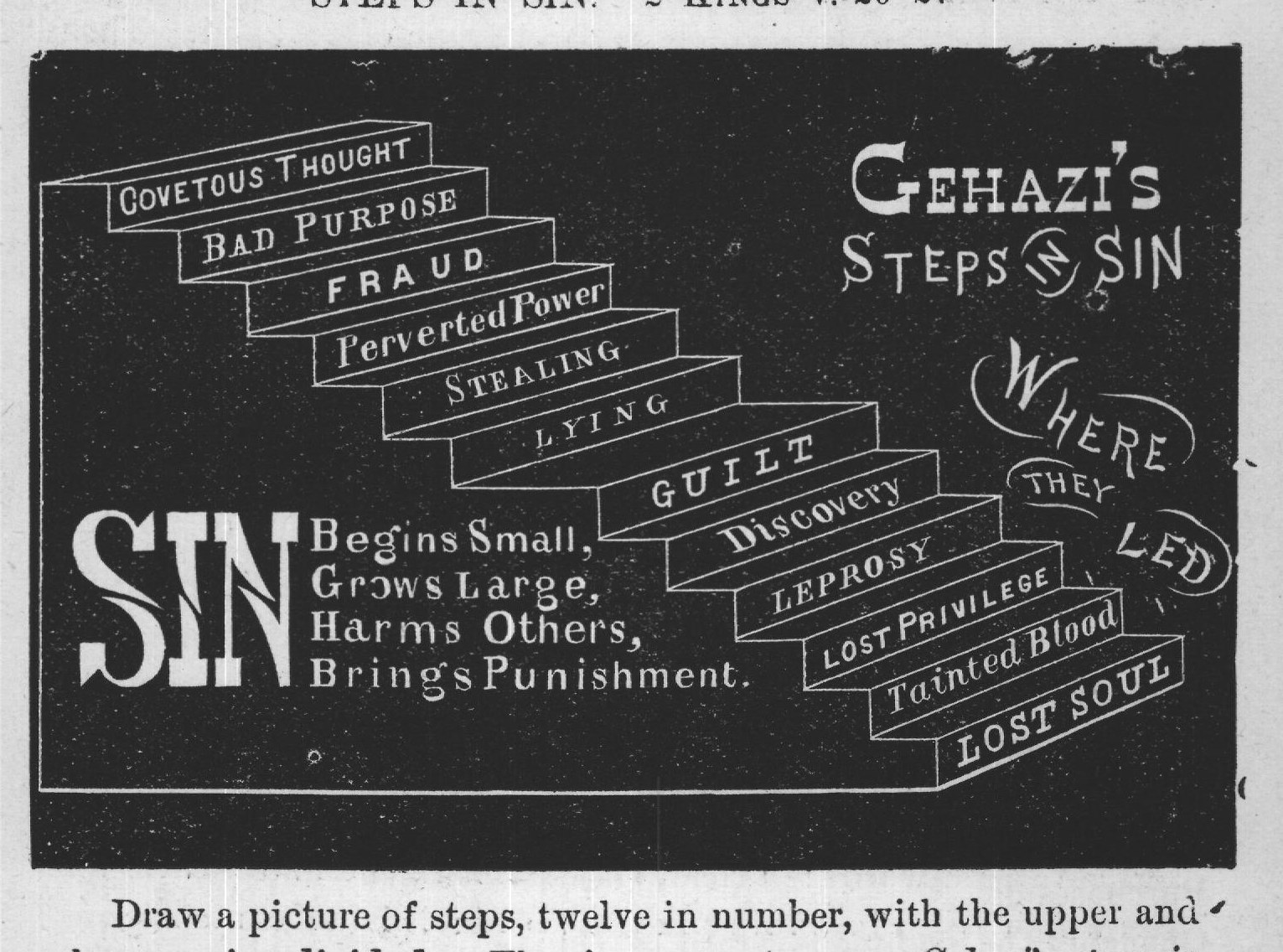 Draw a picture of steps, twelve in number, with the upper and