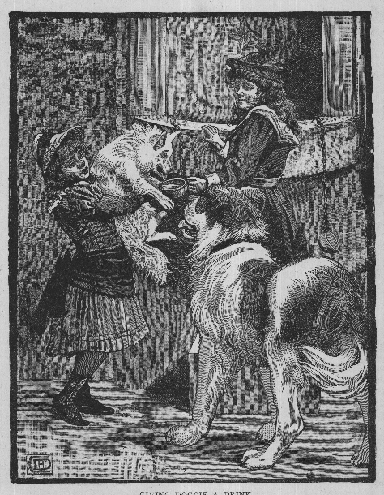 GIVING DOGGIE A DRINK.