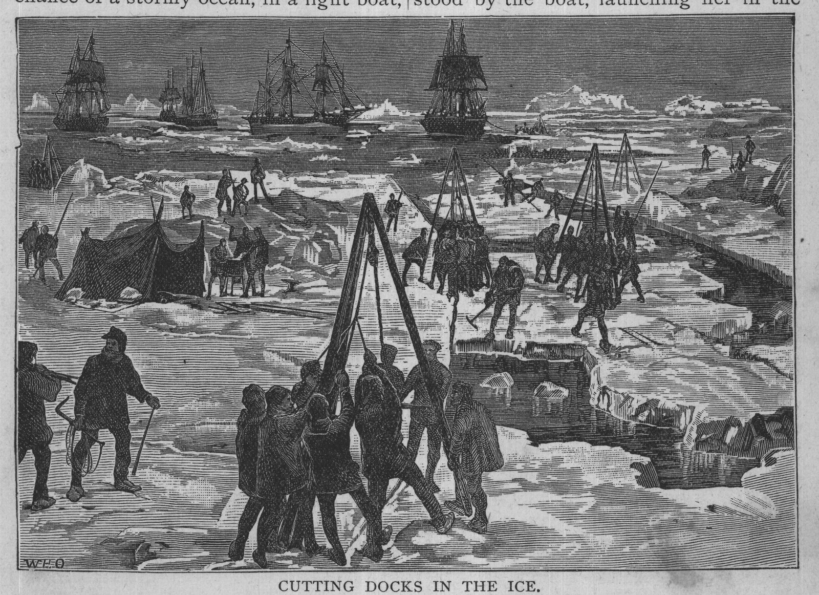 CUTTING DOCKS IN THE ICE.