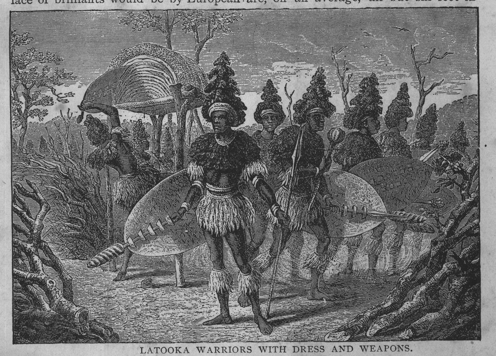 LATOOKA WARRIORS WITH DRESS AND WEAPONS.