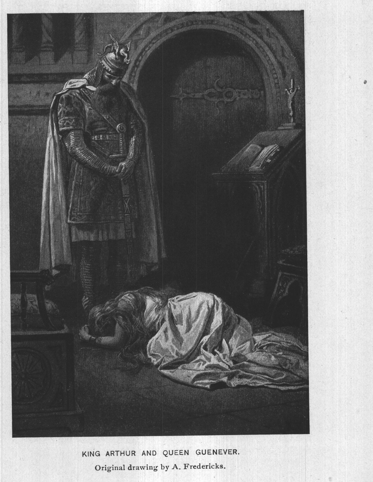 King Arthur and Queen Guenever — original drawing by A. Fredericks