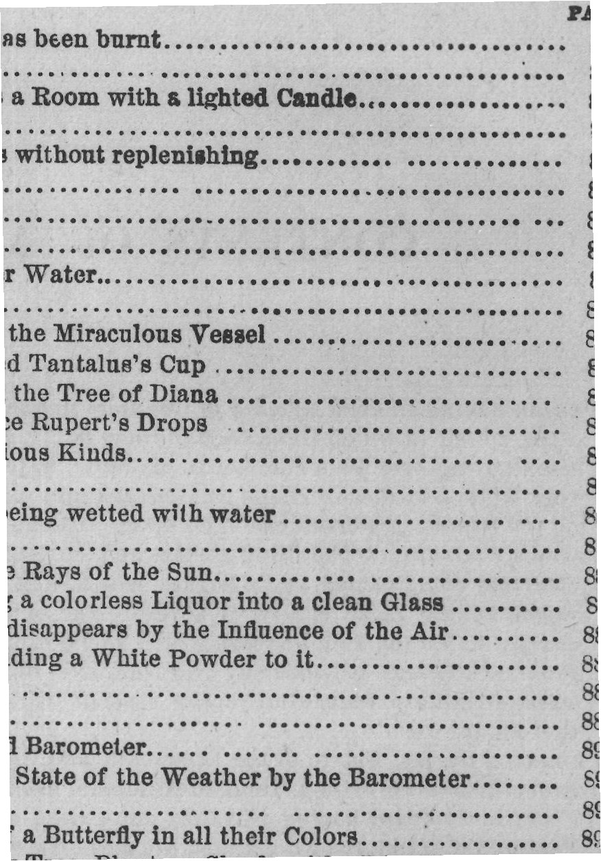 Contents of Appendix: Experiments — from Wonders and Curiosities (1883)
