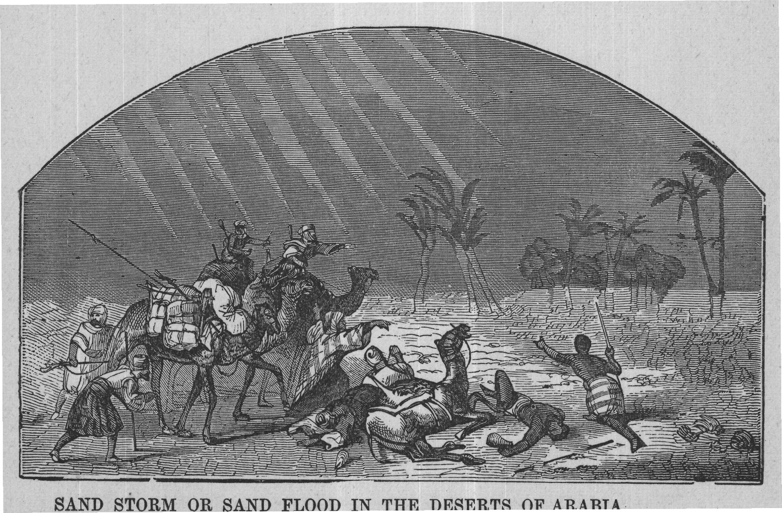 SAND STORM OR SAND FLOOD IN THE DESERTS OF ARABIA.
